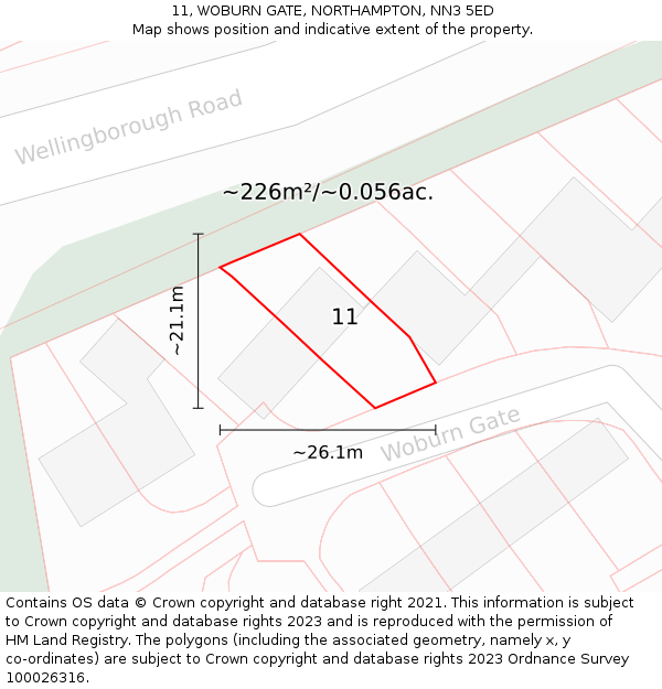 11, WOBURN GATE, NORTHAMPTON, NN3 5ED: Plot and title map