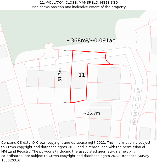 11, WOLLATON CLOSE, MANSFIELD, NG18 3GD: Plot and title map