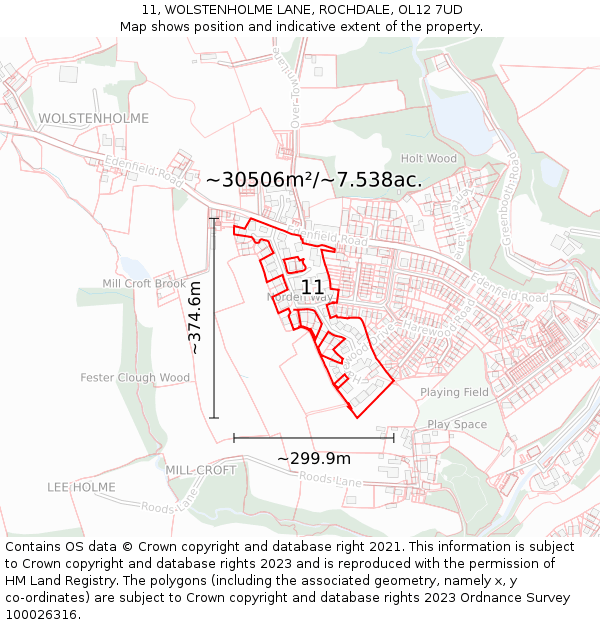 11, WOLSTENHOLME LANE, ROCHDALE, OL12 7UD: Plot and title map