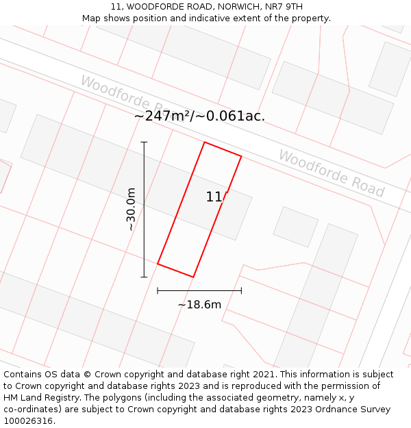 11, WOODFORDE ROAD, NORWICH, NR7 9TH: Plot and title map