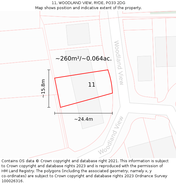 11, WOODLAND VIEW, RYDE, PO33 2DG: Plot and title map