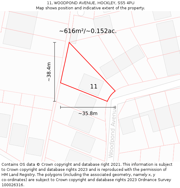 11, WOODPOND AVENUE, HOCKLEY, SS5 4PU: Plot and title map