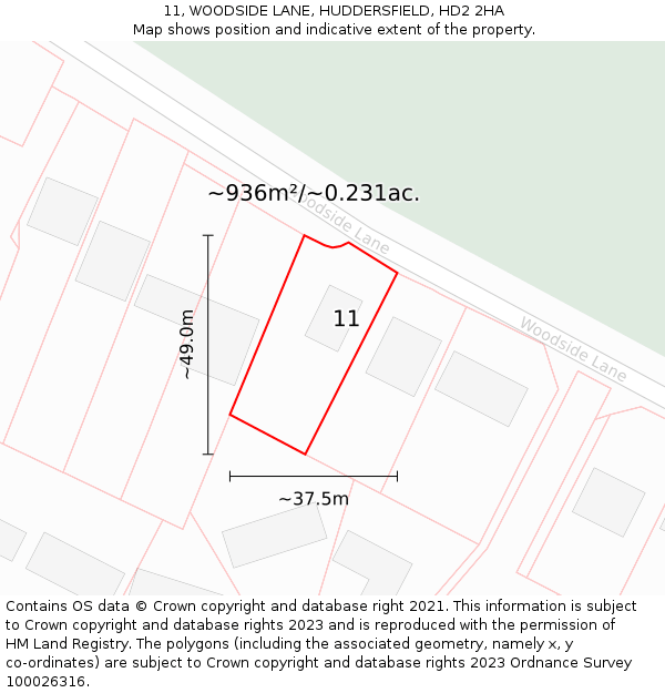 11, WOODSIDE LANE, HUDDERSFIELD, HD2 2HA: Plot and title map