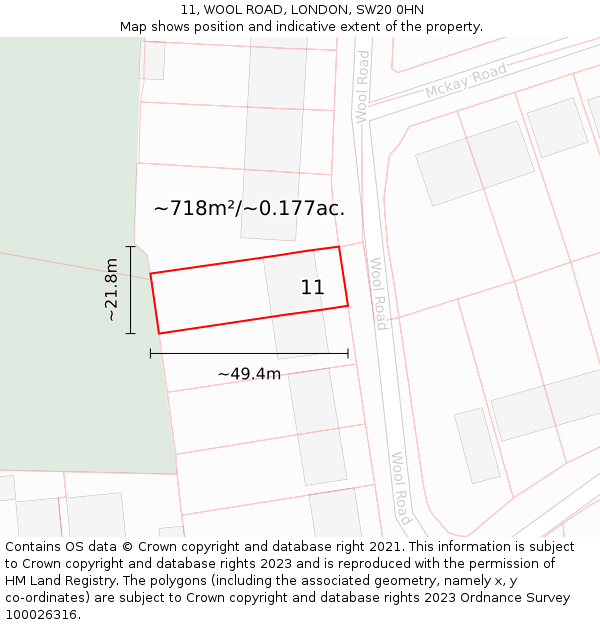 11, WOOL ROAD, LONDON, SW20 0HN: Plot and title map