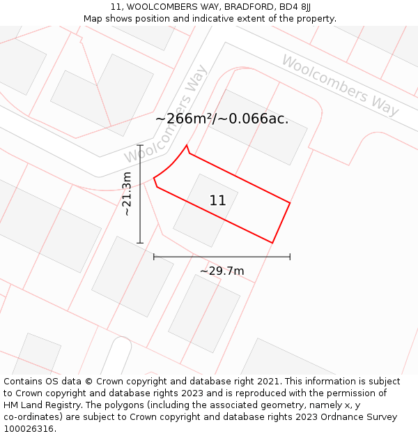 11, WOOLCOMBERS WAY, BRADFORD, BD4 8JJ: Plot and title map