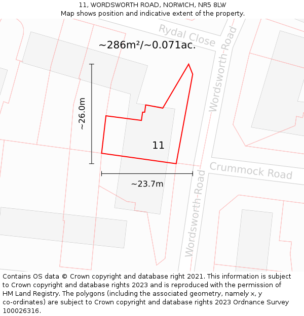 11, WORDSWORTH ROAD, NORWICH, NR5 8LW: Plot and title map