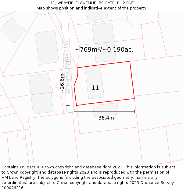 11, WRAYFIELD AVENUE, REIGATE, RH2 0NF: Plot and title map