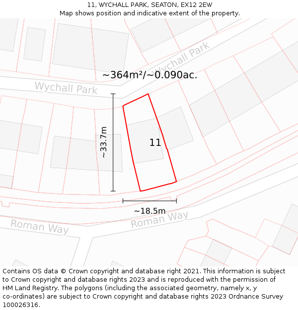 11, WYCHALL PARK, SEATON, EX12 2EW: Plot and title map