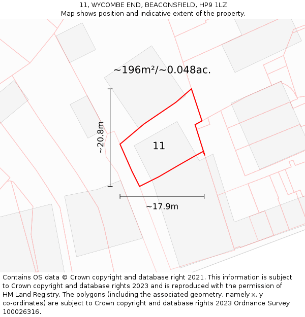 11, WYCOMBE END, BEACONSFIELD, HP9 1LZ: Plot and title map