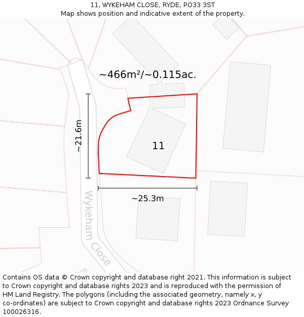 11, WYKEHAM CLOSE, RYDE, PO33 3ST: Plot and title map