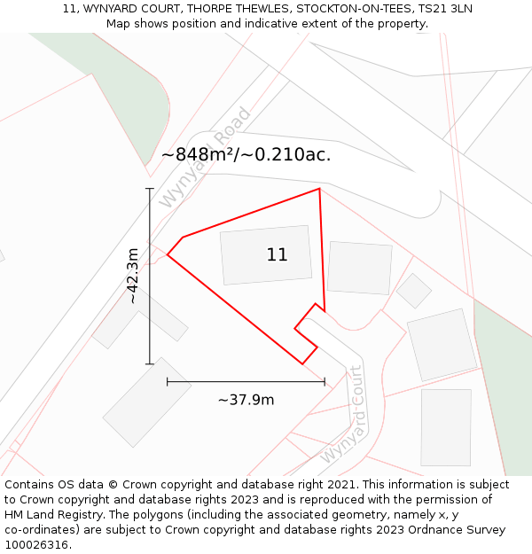 11, WYNYARD COURT, THORPE THEWLES, STOCKTON-ON-TEES, TS21 3LN: Plot and title map