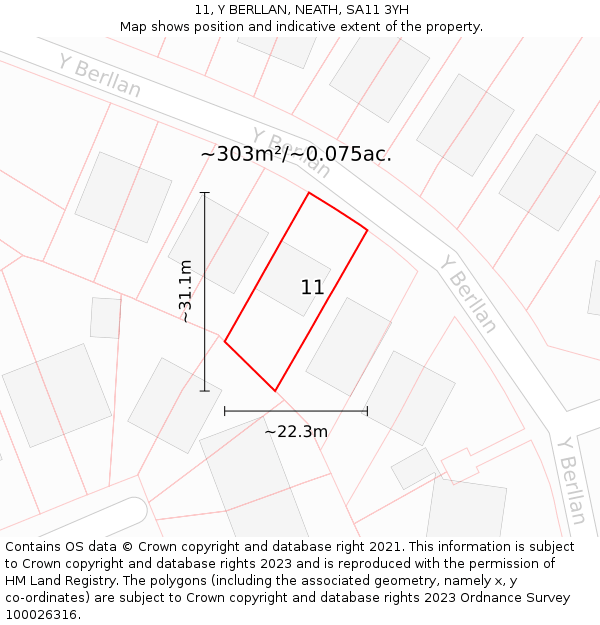 11, Y BERLLAN, NEATH, SA11 3YH: Plot and title map