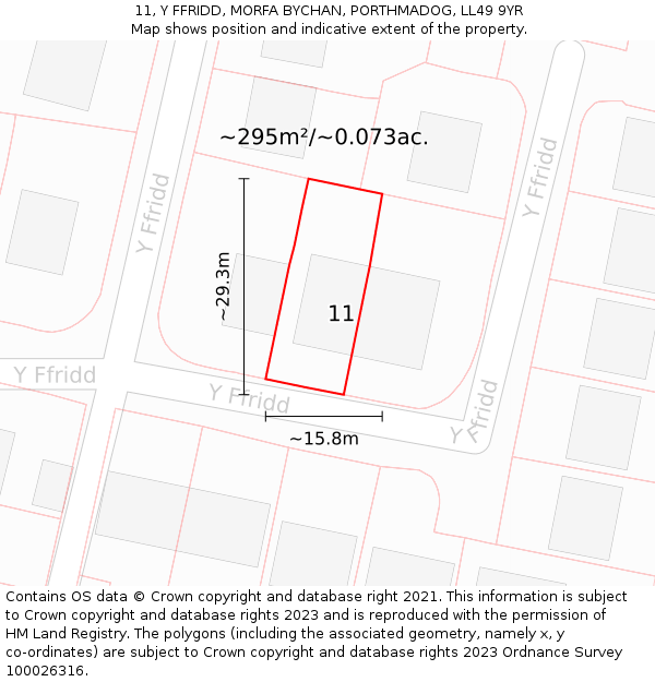 11, Y FFRIDD, MORFA BYCHAN, PORTHMADOG, LL49 9YR: Plot and title map