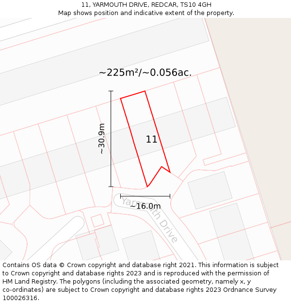 11, YARMOUTH DRIVE, REDCAR, TS10 4GH: Plot and title map