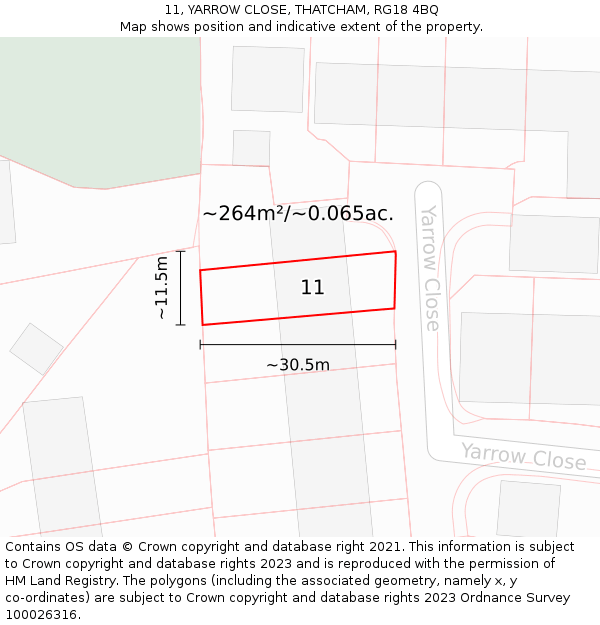 11, YARROW CLOSE, THATCHAM, RG18 4BQ: Plot and title map