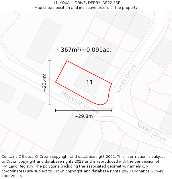 11, YOXALL DRIVE, DERBY, DE22 3SF: Plot and title map