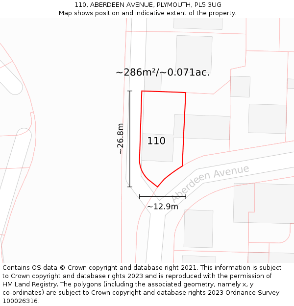 110, ABERDEEN AVENUE, PLYMOUTH, PL5 3UG: Plot and title map