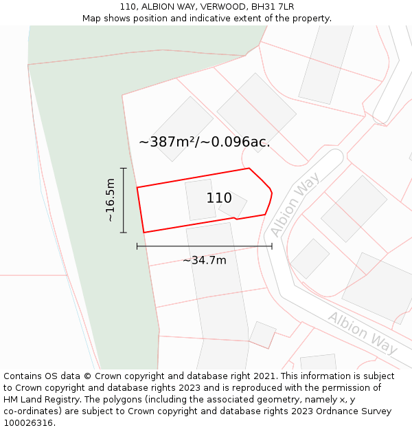 110, ALBION WAY, VERWOOD, BH31 7LR: Plot and title map