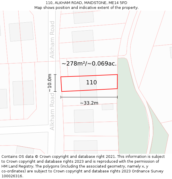 110, ALKHAM ROAD, MAIDSTONE, ME14 5PD: Plot and title map