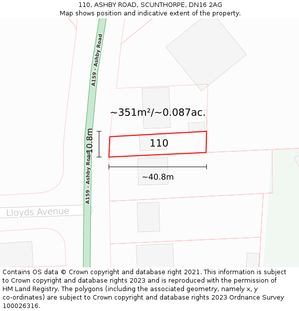110, ASHBY ROAD, SCUNTHORPE, DN16 2AG: Plot and title map