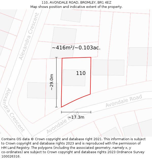 110, AVONDALE ROAD, BROMLEY, BR1 4EZ: Plot and title map