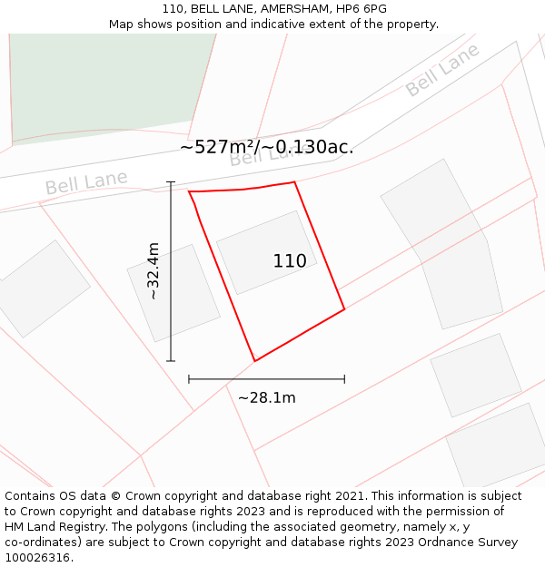 110, BELL LANE, AMERSHAM, HP6 6PG: Plot and title map