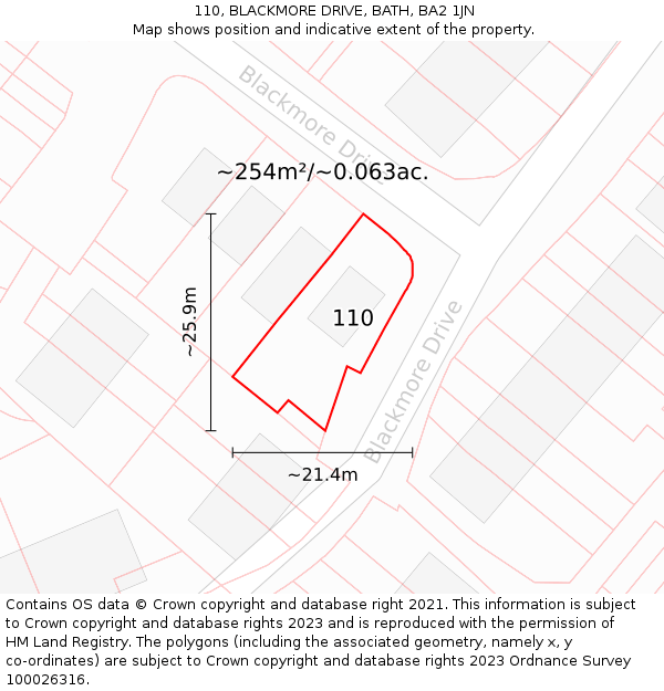 110, BLACKMORE DRIVE, BATH, BA2 1JN: Plot and title map