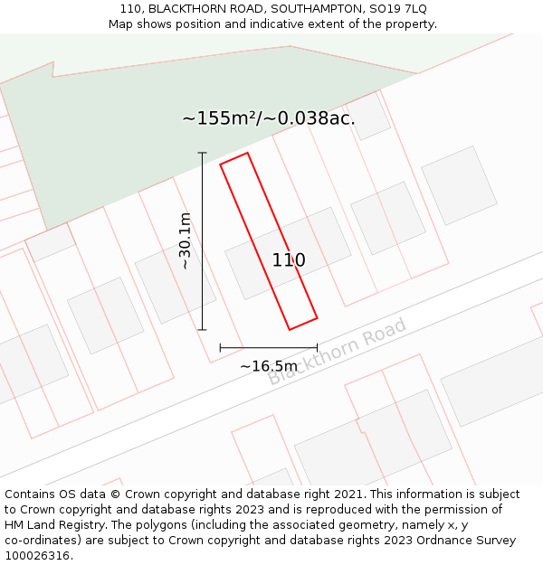 110, BLACKTHORN ROAD, SOUTHAMPTON, SO19 7LQ: Plot and title map