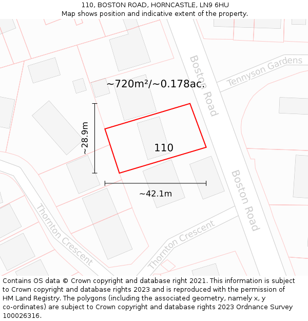 110, BOSTON ROAD, HORNCASTLE, LN9 6HU: Plot and title map