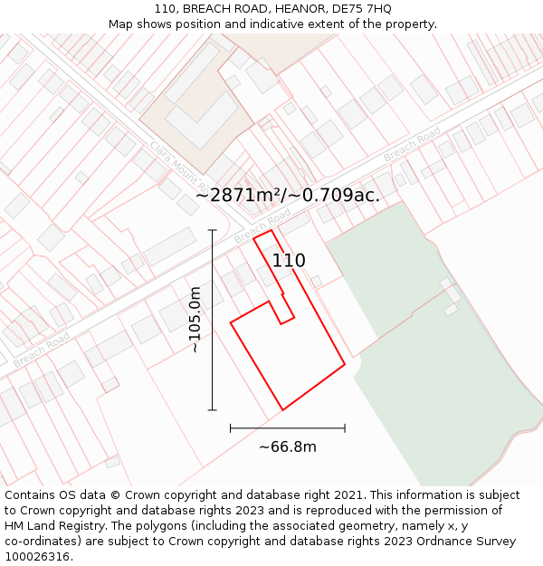 110, BREACH ROAD, HEANOR, DE75 7HQ: Plot and title map