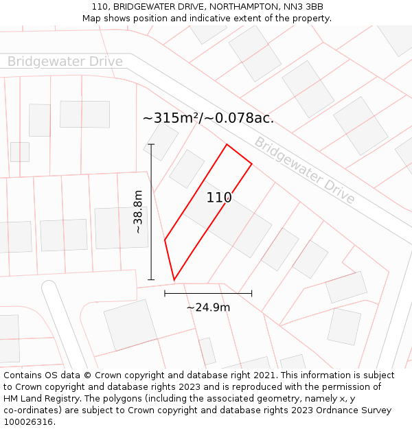 110, BRIDGEWATER DRIVE, NORTHAMPTON, NN3 3BB: Plot and title map