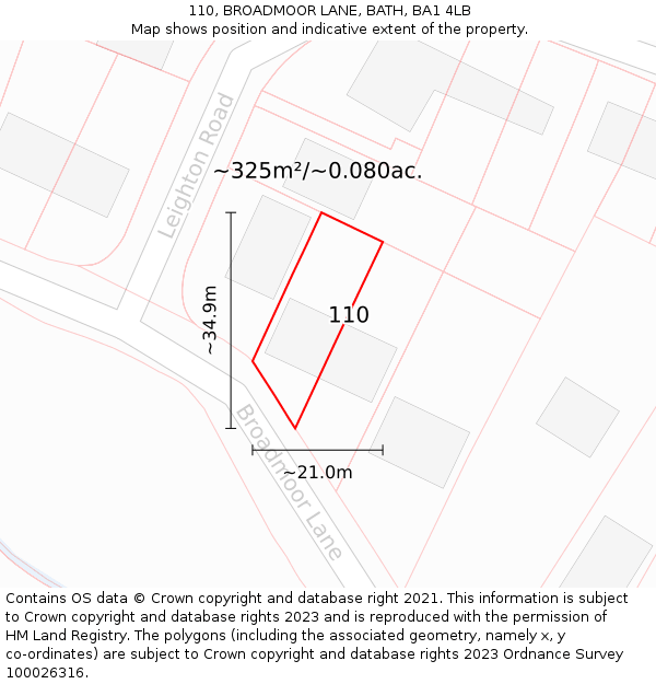 110, BROADMOOR LANE, BATH, BA1 4LB: Plot and title map