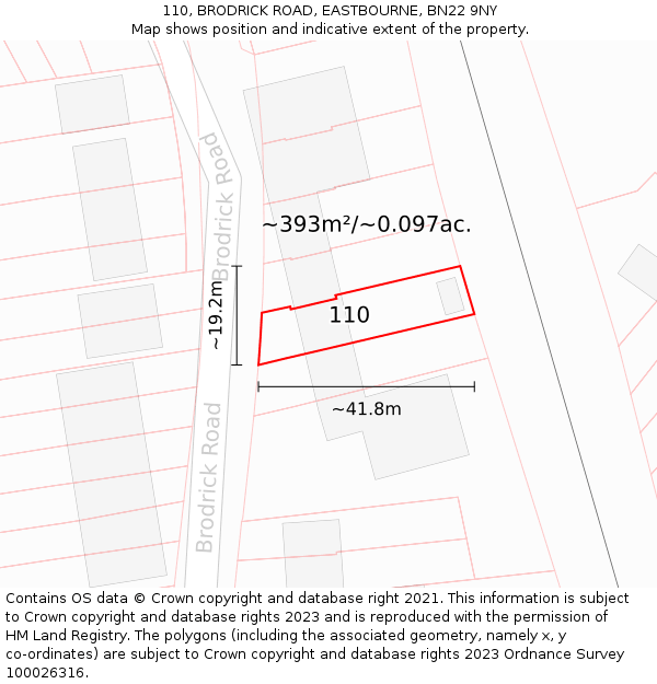 110, BRODRICK ROAD, EASTBOURNE, BN22 9NY: Plot and title map