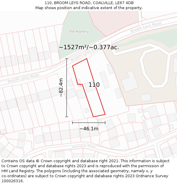 110, BROOM LEYS ROAD, COALVILLE, LE67 4DB: Plot and title map