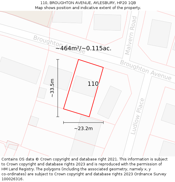 110, BROUGHTON AVENUE, AYLESBURY, HP20 1QB: Plot and title map