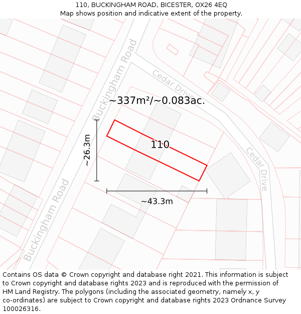 110, BUCKINGHAM ROAD, BICESTER, OX26 4EQ: Plot and title map