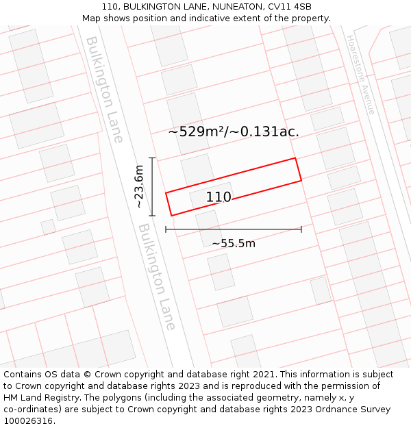 110, BULKINGTON LANE, NUNEATON, CV11 4SB: Plot and title map