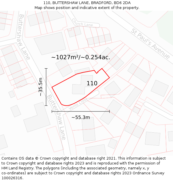 110, BUTTERSHAW LANE, BRADFORD, BD6 2DA: Plot and title map