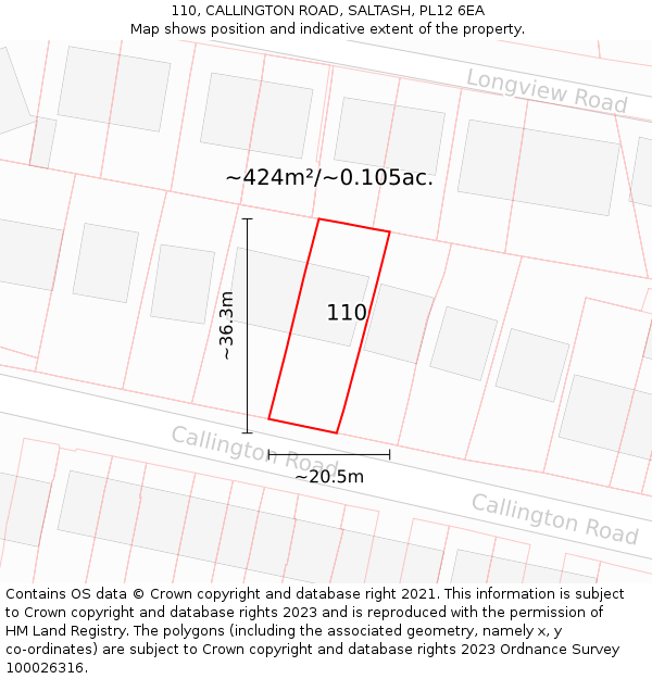 110, CALLINGTON ROAD, SALTASH, PL12 6EA: Plot and title map