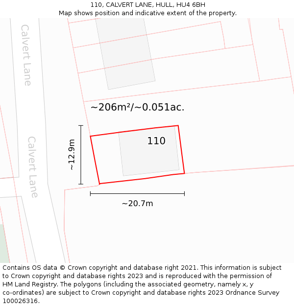 110, CALVERT LANE, HULL, HU4 6BH: Plot and title map