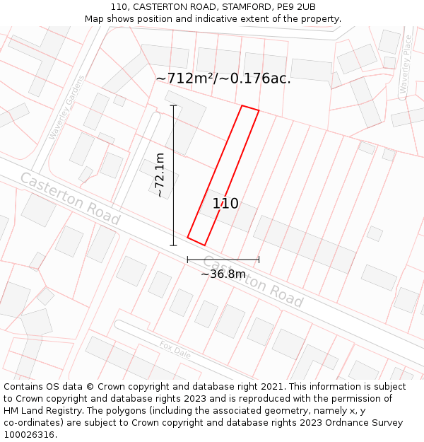 110, CASTERTON ROAD, STAMFORD, PE9 2UB: Plot and title map