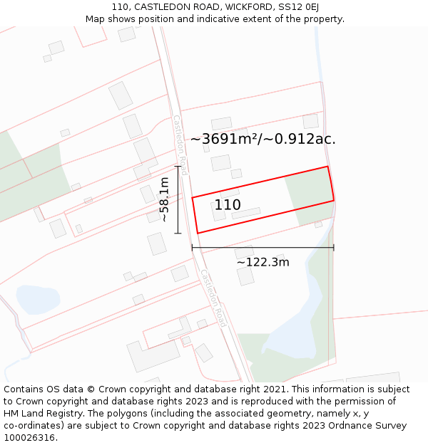 110, CASTLEDON ROAD, WICKFORD, SS12 0EJ: Plot and title map