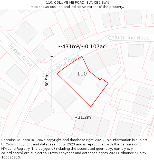 110, COLUMBINE ROAD, ELY, CB6 3WN: Plot and title map