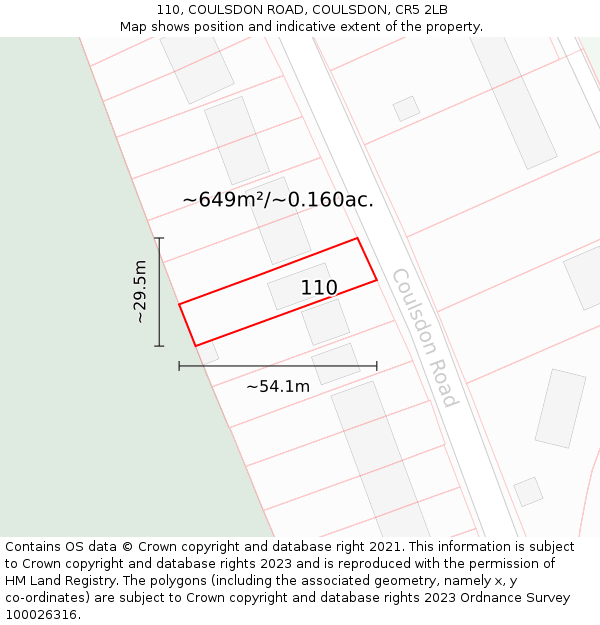 110, COULSDON ROAD, COULSDON, CR5 2LB: Plot and title map