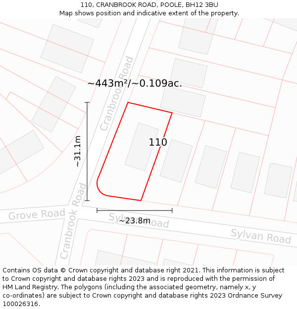 110, CRANBROOK ROAD, POOLE, BH12 3BU: Plot and title map