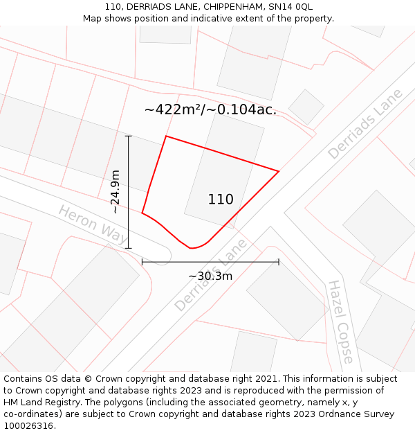 110, DERRIADS LANE, CHIPPENHAM, SN14 0QL: Plot and title map