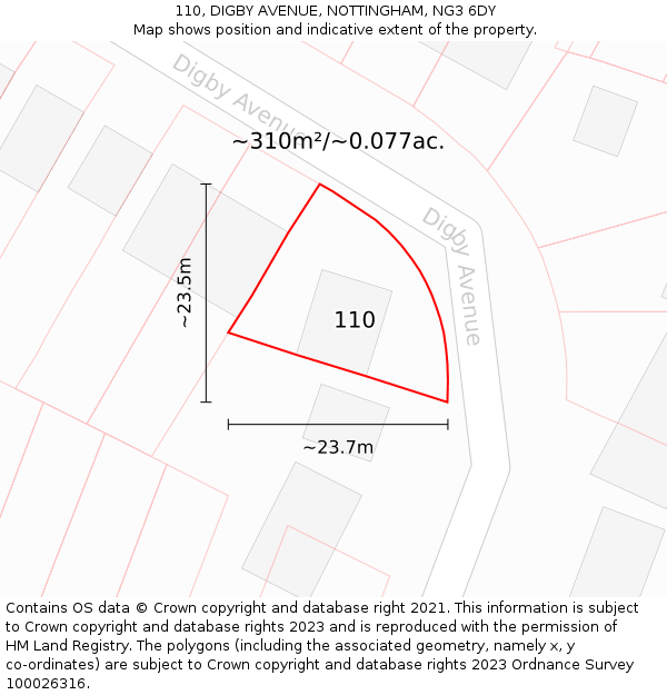 110, DIGBY AVENUE, NOTTINGHAM, NG3 6DY: Plot and title map