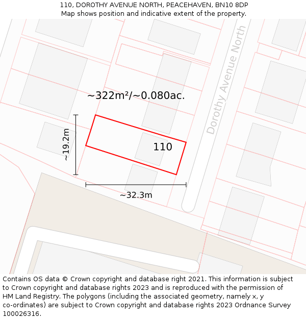 110, DOROTHY AVENUE NORTH, PEACEHAVEN, BN10 8DP: Plot and title map