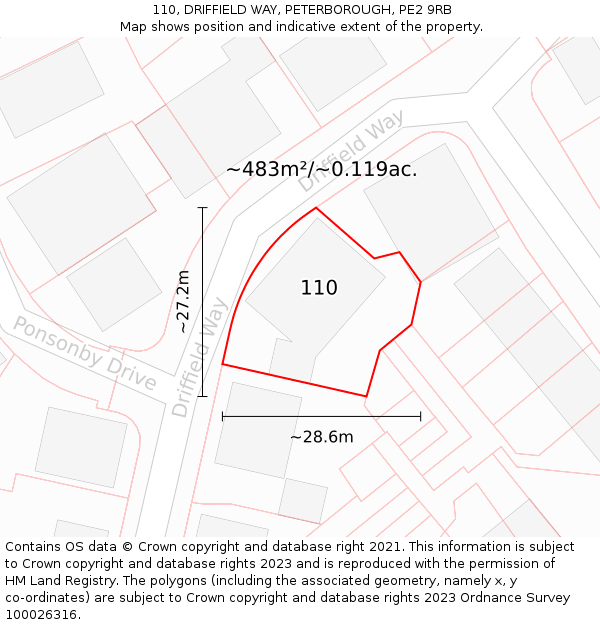 110, DRIFFIELD WAY, PETERBOROUGH, PE2 9RB: Plot and title map