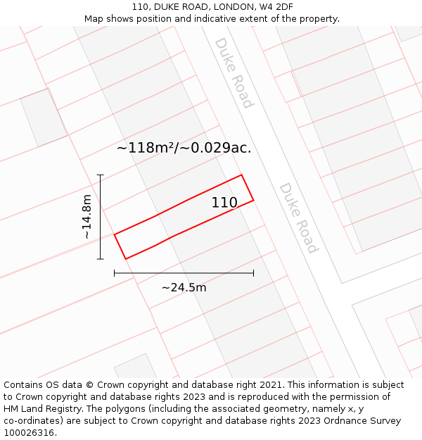 110, DUKE ROAD, LONDON, W4 2DF: Plot and title map